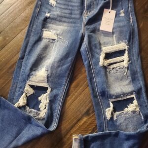 Distressed Boyfriend Jeans in Deep Blue